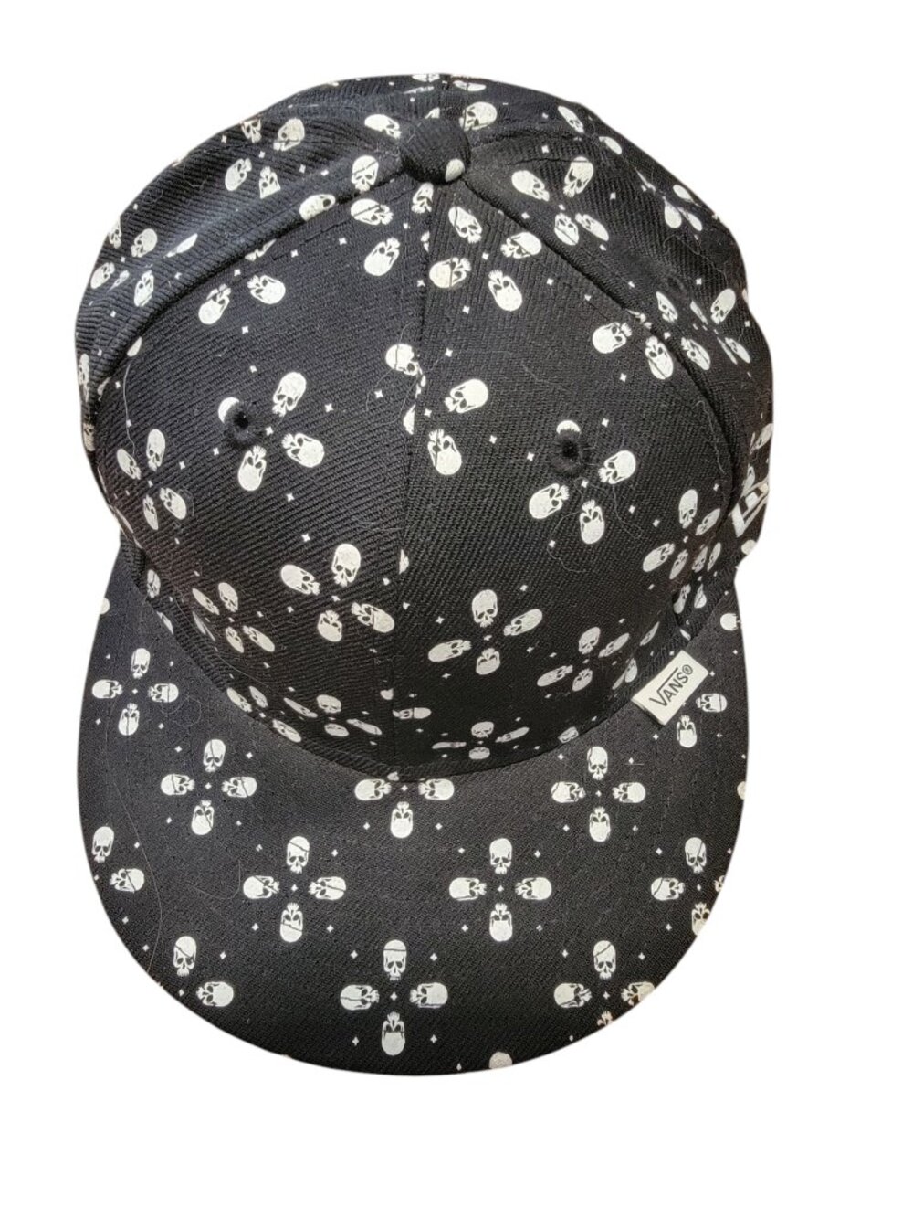 Vans / New Era 59Fifty Size 7 1/2 Black Cap with White Skull 'Star' Pattern